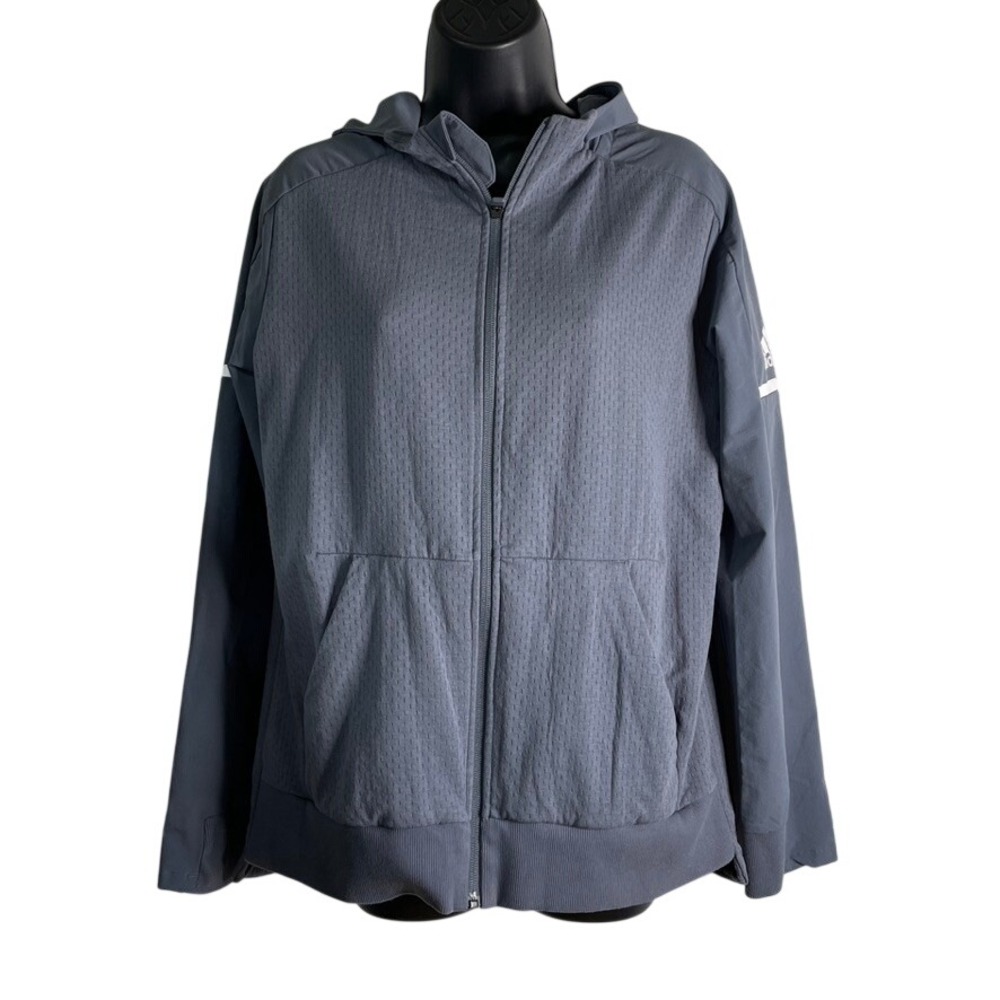 Adidas Womens Sz Medium Gray Mesh Body Full Zip Hooded Squad Jacket Performance